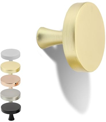 Natural Goods Berlin Möbelgriffe rund KREISEL 5 Stück Gold gebürstet/Möbelknöpfe mit ⌀31mm / Schrankknöpfe passend für 15-22mm Türstärken/Griffe für Küchenschränke, Kommoden, Sideboard etc.