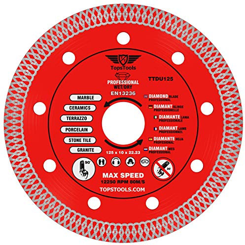 1 lame de scie circulaire TopsTools TTDU125 125 mm x 10 mm x 22,23 mm - Compatible avec Bosch Dewalt Makita Milwaukee et beaucoup d'autres.