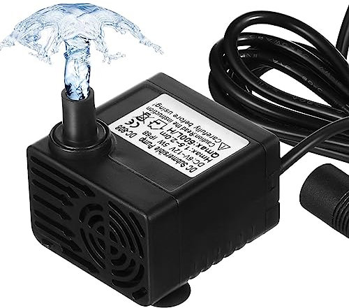 Hemobllo Dc 6-12V 5W Submersible Water Pump for Aquarium Fish Tank Pond, Mini Water Pump with Strong Suction Cups, Compact Circulation, Black