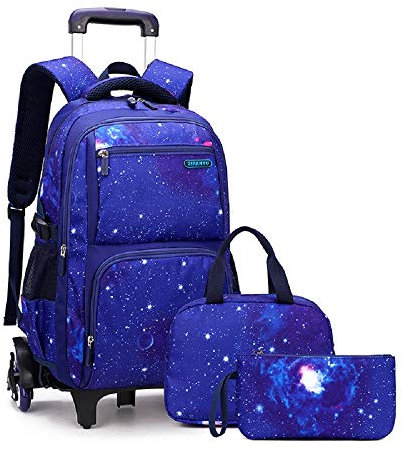 HTgroce Zaino Trolley Scuola Elementare Zaino con Ruote,Zaino Trolley Sganciabile Borse per Scuola con Borsa Porta Pranzo Astuccio 3 in 1 Zaino Trolley.