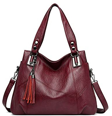 PORRASSO Damen Handtasche Mode Hobo Schultertasche Frauen Umhängetasche Große PU Leder Henkeltasche Reise Arbeit Verabredung Crossbody Bag Rot