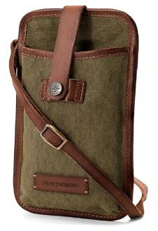 DRAKENSBERG Handytasche 'Vic' - Universal Handy-Hülle zum Umhängen, Brustbeutel, Etui für Smartphones, Damen, Herren, nachhaltig handgemacht, Canvas, Leder, vintage, Olivgrün, DR00175