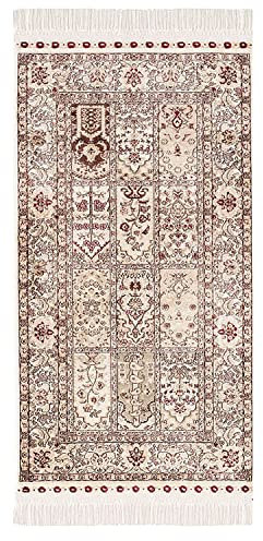 payé Teppich Gebetsteppich - Läufer - Kurzflor - Seccade Namaz - 70x125cm - Beige Bordeaux - Ornamente - mit Fransen Islam Weich Orientalisch Wanddeko