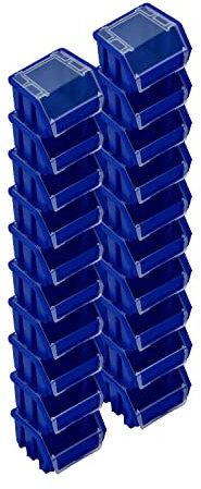 PAFEN Stapelboxen Set – 20x Stapelbox mit Deckel 115 x 75 x 118 mm – Sichtbox Stapelbox für Werkzeugwand Lagerbox, Blau