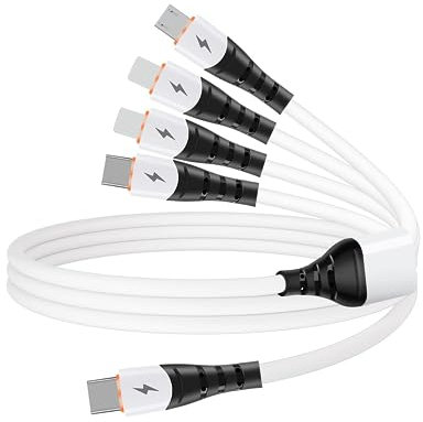 SDBAUX USB C to Multi Charging Cable, 3A 1.2M Type C to 4 in 1 Multi Splitter Charger Cord with 2 iP/Micro USB/Type C Connectors, for iOS Phone, Samsung Galaxy, Moto, Huawei, LG, Sony, Xiaomi, PS4
