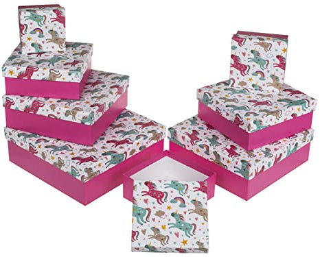 8-teiliges Set Geschenkschachteln Geschenkboxen Geschenkkarton, 8 Stück Geschenkkartonage Boxenset Weihnachten Geburtstag Hochzeit, ca. 22,5 x 22,5 x 8 cm (Pink mit Einhörnern)