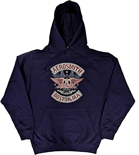 Aerosmith Hoodie Boston Pride Band Logo Official Unisex Navy Blue Pullover L