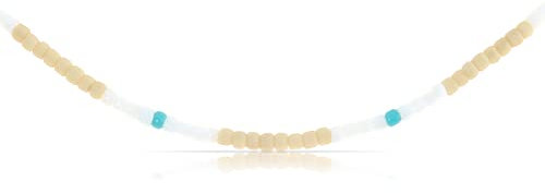 Made by Nami Perlen-Choker Halskette • Minimalistische Damen Perlen-Kette • Filigranes Mädchen Perlenhalsband • Wasserfest & Verstellbar • Handmade Strand & Surfer-Schmuck (Beige)