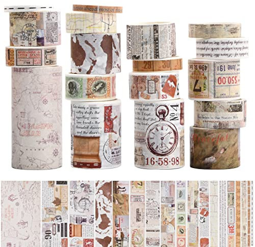 18 Rollen Vintage Washi-Tape Set, Dekoratives Klebeband, Vintage Dekorative Masking Tape DIY Papier Klebebänder, für Bastler verschönert Journals Karten Briefumschläge Kalender Geschenkpapie