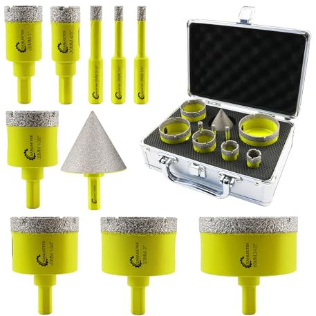 Foret Diamant Kit Trepan Carrelage - 10pcs (6/6/8/20/25/35/45/50/65mm+50mm Mèches de Chanfrein) Scie Cloche avec Tige Triangulaire pour Carrelage Céramique Porcelaine Marbre Granit SANLEETEK