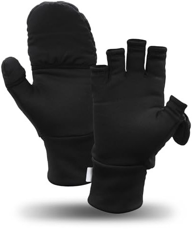 TrailHeads Wandelbare Thermo Winterhandschuhe Herren - Fäustlinge Winter Wandelbar in Fingerlose Handschuhe – Laufhandschuhe Herren - schwarz (mittelgroß)
