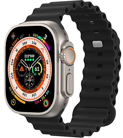 Astorgos Cinturino Ocean Compatibile con Apple Watch Ultra 2 49mm 45mm 44mm 42mm, Cinturino Sportivo di Ricambio in Silicone Morbido per iWatch Ultra SE Series 9 8 7 6 5 4 3 2 1, Nero
