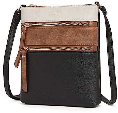 CLUCI Umhängetasche Damen Klein PU Leder Handy Umhängetasche Frauen Stilvoll Handytasche zum Umhängen Crossbody Schultertasche mit Quaste Schwarz Braun Weiß
