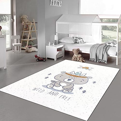 Teppich-Traum Kinderzimmer-Teppich Spielteppich flauschig süßer Bär in Creme braun 160x230 cm