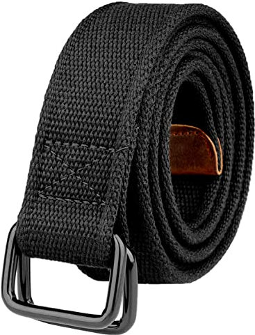 Drizzte - Cinturón de tela (110-190 cm, talla grande, doble anillo, hebilla negra), color negro, Negro , 130cm pour taille de 40-43''