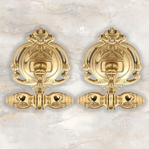 Belle Arti Handtuchhaken Garderobenhaken Kleiderhaken 2-fach Haken aus Messing für Bad, Küche, WC - gold poliert (Design 1: Barock, 2er SET)