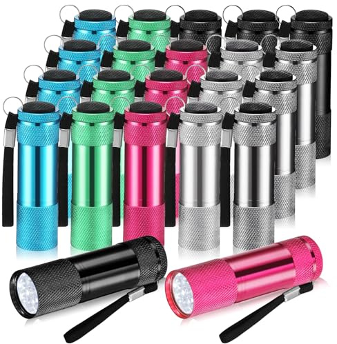VIHOSE Mini-Taschenlampen, Aluminium, 9 LEDs, mit Umhängeband, kleine Taschenlampe, für Kinder, Stromausfälle, Camping und Weihnachtsgeschenke, 20 Stück