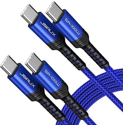JSAUX Cable USB C a USB C 100W/5A (Paquete de 2, 3m+3m), Cable de Carga Rápida Compatible con iPhone 17 16 Pro Max Samsung Galaxy S25 S24 MacBook iPad Air Pro CarPlay - Azul