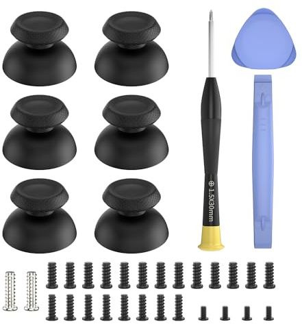 RGEEK Palillos de pulgar de repuesto para controlador PS5, tapas de agarre analógicas con kit de reparación para controlador Playstation 5 Dualsense, color negro