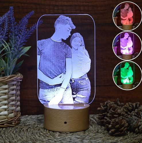 B BachVibes Lámpara Personalizada grabada con Foto y Luz Nocturna 3D - Regalo Original para Aniversario, San Valentín y Cumpleaños - Ideal Parejas, Amigos y Familia (Multicolor 2)