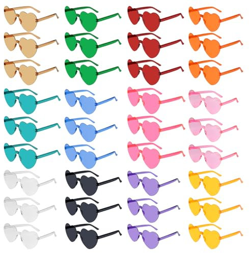 NACHLYNN 48 Brillen Herz-Sonnenbrillen für Damen 12 Farben Randlose Herzförmige Sonnenbrille Transparente Bonbonfarbene Herzbrille für Partygeschenke