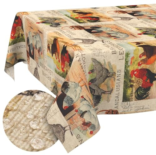 Tischdecke Stoff abwaschbar Tischtuch Tafeldecke pflegeleicht Lotuseffekt schmutz- & wasserabweisend für Indoor Outdoor Tischdecke 260x140cm Schnittkante Bauernhof