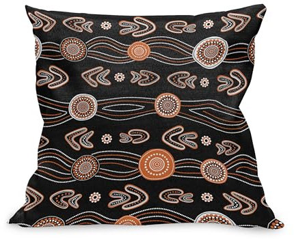 ABAKUHAUS Stammes Kissenbezug, Aboriginal Art in Funky Ethnic Töne gepunkteten Kreis Runde Bumerangs, Kissenhülle mit Reißverschluss Beidseitiger Druck, 50 x 50 cm, Orange und Dunkelgrau