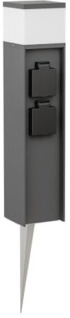 ledscom.de Pollerleuchte PODEL mit Erdspieß für außen, 39cm, anthrazit, G9 Fassung, 2 Steckdosen