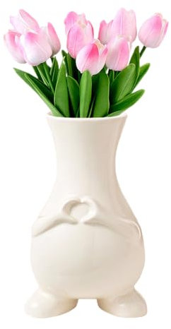 Keramik Vasen Kleine, Keramik Vase Deko mit Finger Herz, Blumenvase Keramik Vasen Vase Keramik Modern Design Creme Weiße Keramikvase für Tisch Bücherregal Zimmer Büro Haus Deko (Finger Herz)