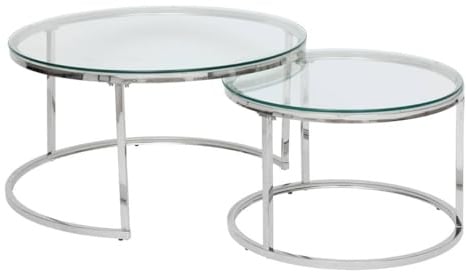 Lot de 2 Tables gigognes en Verre trempé et INOX - Atmosphera