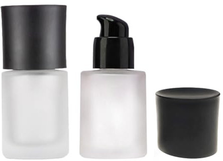 2PCS 30ml/1oz Transparent Frosted Glass Lotion Pump Bottle with Black Cap Empty Refillable Liquid Foundation Dispenser Samples Vials Travel Cosmetic Container