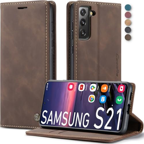 Lxisxcna Handyhülle für Samsung Galaxy S21 5G Hülle Klappbar Premium PU Lederhülle Klapphülle Kartenfach Standfunktion Schutzhülle für Samsung S21 5G Flip Case Wallet (Kaffee)