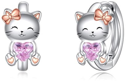 VONALA Katze Creolen Ohrringe 925 Sterling Silber Niedlich Tier Schmuck mit Rosa Zirkonia für Damen Mädchen Kinder (Niedliche Katze)