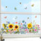 Fensteraufkleber Blumenwiese, Selbstklebend Garten Blumen Wildblumen Sonnenblume Schmetterling Sommer Fenster Fensterbilder Glas Deko Wandaufkleber für Babyzimmer Wohnzimmer Wanddeko