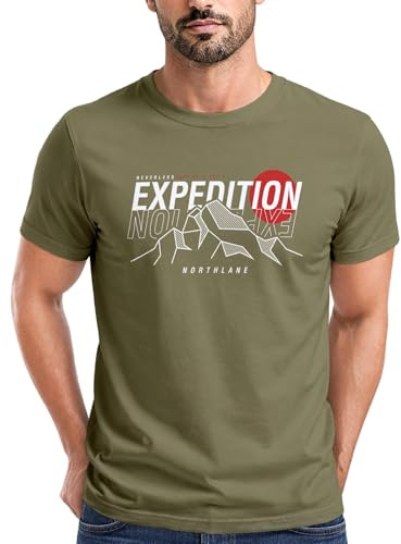Neverless® Herren T-Shirt Outdoor Berge Wandern Naturliebhaber Expedition Northlane Aufschrift Männer Printshirt Fashion Streetstyle