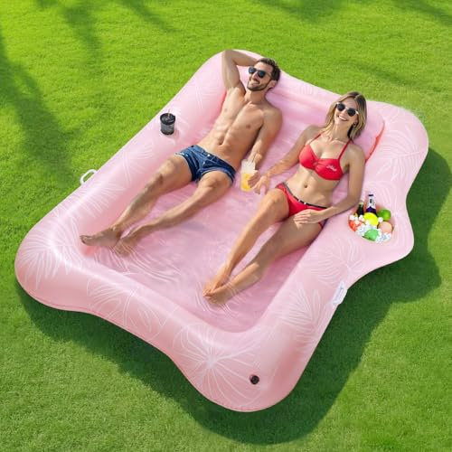 MoKo Pool Luftmatratze Erwachsene, 84 x 58 Groß Schwimmbett mit EIS Bar, Solarium Pool Loungesessel Aufblasbar Hängematte mit Getränkehalter Bräunungsstuhl Pool Spielzeug für Party Strand Hinterhof