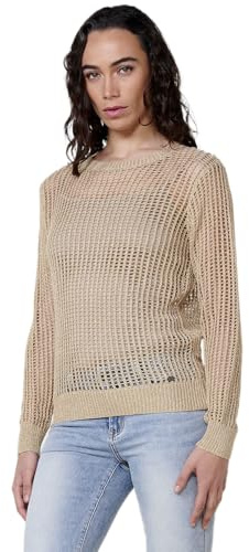 Koroshi Strickpullover für Damen, langärmlig, Rundhalsausschnitt, Kamelfarben, braun, M