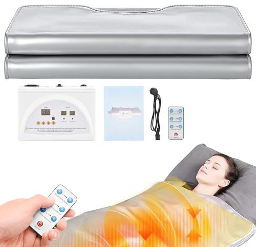 Manta de Sauna Infrarrojo, MINENICE Portatil Far Infrared Sauna Blanket 2 Zone Manta Sauna Infrarrojos con 2 Mangas, Home SPA para Modelar el Cuerpo Desintoxicación Fitness Belleza Fisioterapia