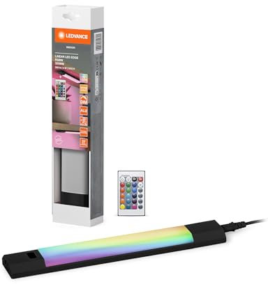 LEDVANCE Linear Edge Sensor Hochvolt-Unterbauleuchte mit RGBW Technologie, 30 cm, RGBW Lichtfarben wählbar, dimmbar, 4 W, 230 lm, 3000 K, warmweiß, schwarzes Aluminium, IP20, mit Fernbedienung