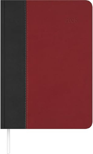 Zettler Buchkalender Premium Fire schwarz-rot A5 2026 – Tageskalender 15 × 21 cm, 1 Tag/1 Seite, Tucson-Einband mit Ziernaht, Monatsregister, 7–22 Uhr Zeiteinteilung, FSC-zertifiziert, viersprachig