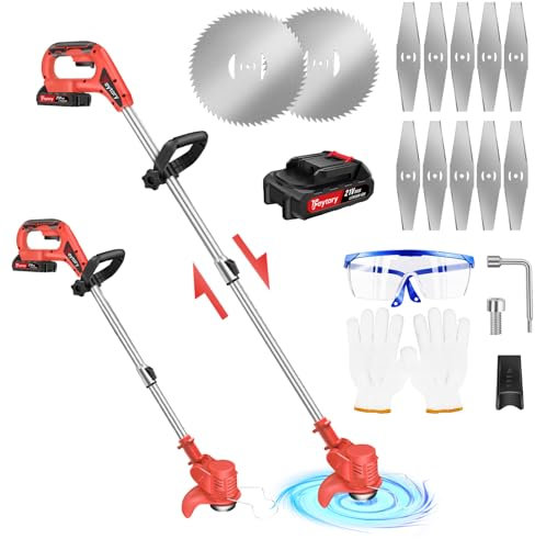 Garden Cordless Strimmer, Metal Blade Strimmer Electric Grass Trimmer, Height Adjustable Grass Trimmer, Lightweight Lawn Mower, Brush Cutter with 1.5Ah Battery & 12 Blades, for Garden Clearing Weeds