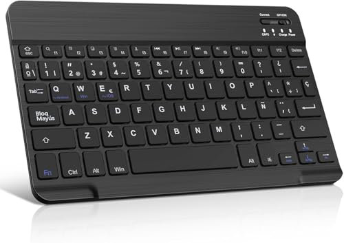 WAVATA Teclado Español Ñ Bluetooth Inalámbrico para iPad iOS/Tablet Android, Teclado Bluetooth de 10 Pulgadas Inalámbrico Portátil - Teclado para Samsung/Huawei/Lenovo/Xiaomi- Negro