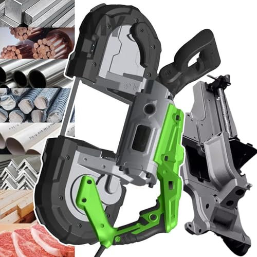 Sega A Nastro 1100w+Base In Lega Acciaio Rimovibile E Mobile, Per Taglio Acciaio Solido/Cavi/Tubi In Acciaio Inossidabile/Barre Rinforzo/Tubi Acqua In Pvc/Taglio Ferro Angolare/Taglio Legno,Green