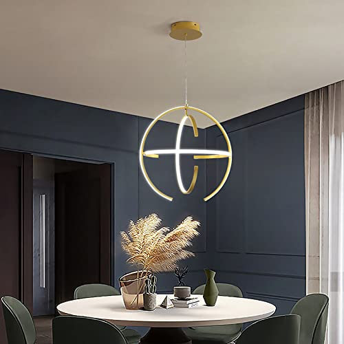 HPTHLY Chandelier Modern Wood Led Ring Chandelier,Japanese Pendant Light 1Light,Contemporary Circular Dimmable Ceiling Light For Kitchen Island Living Dining Room-B 50,Gold-45x45cm(18x18inch)