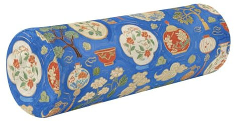 miaozhen Art Peinture à l'huile chinoise Bleu Traversin Oreiller Tour de cou Forme almohada Redonda para Cuello