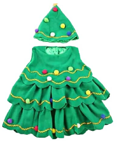 Disfraz de árbol de Navidad para niñas pequeñas, vestido de árbol de Navidad y sombrero, disfraz de cosplay para adolescentes y niñas (verde, 12-24 meses)