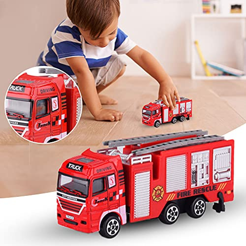 Smart Feuerwehr Spielzeug, Feuerwehrspielzeug Kleines Rotes Feuerwehrfahrzeug mit Leitern und Einfacher Rückziehaction für Motorische Entwicklung und Fantasievolles, Rot, Bewegliche Teile (A)