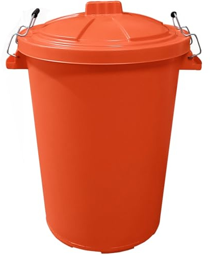 KetoBarrow Extra Large Dustbin with Clip Locking Lid 80L Plastic Dustbin for Garden Waste Recycling or Animal Feed 80 Litre Orange Bin
