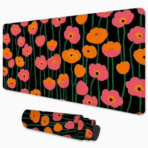 Mauspad Blume Schreibtischunterlage 500x250 mm Großes Gaming Mouse Pad, Orange Mauspad xxl mit Rutschfeste Base und Wasserdicht Oberfläche für Büro, Verbessert Präzision und Geschwindigkeit 3Y-465