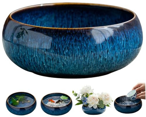 SMELEYOU Lotusschale, Pflanzgefäß, Keramik-Hydrokultur-Pflanzgefäß für Wasserpflanzen, Bonsai-Schale mit Crackle-Glasur, hitzebeständige Wasser-Lotusschale für Sukkulenten, Blumen, Aquarien